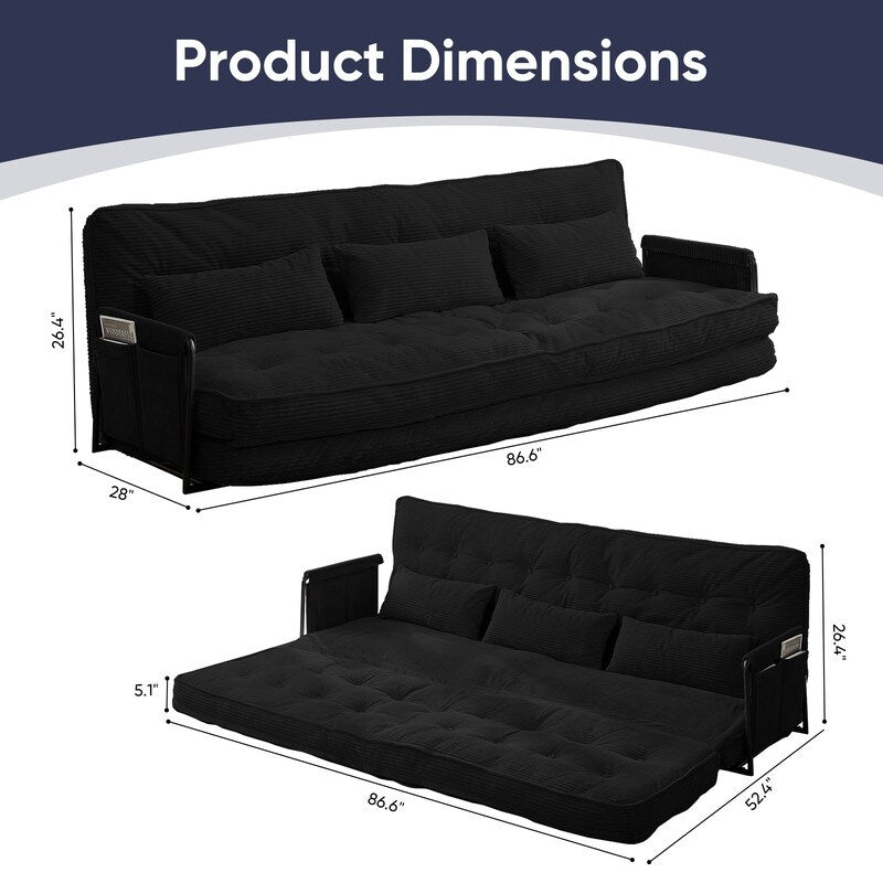 Mixoy Canapé-lit futon pliable multifonction avec oreillers, dossier réglable sur 6 positions