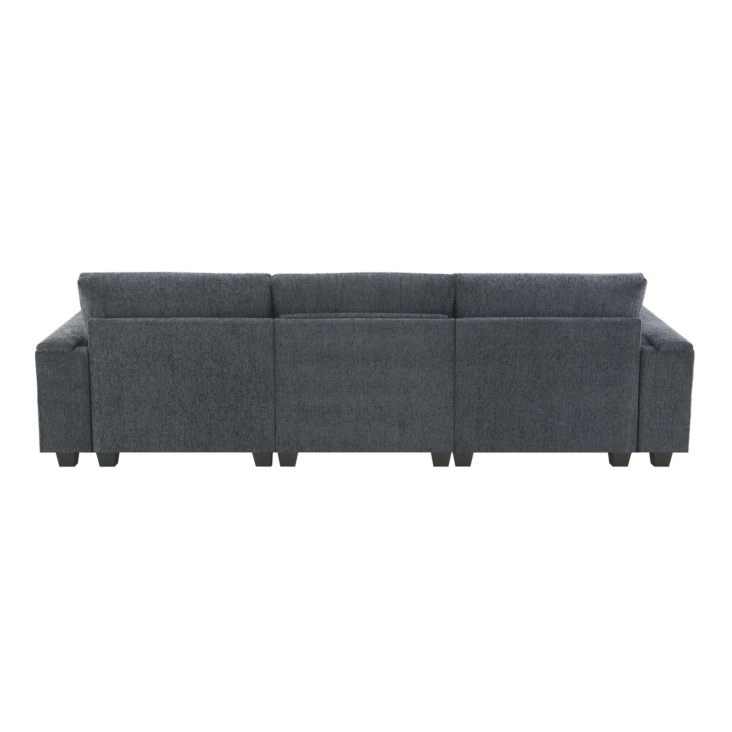 Canapé sectionnel moderne en chenille avec table rabattable, haut-parleurs Bluetooth, chargeur USB, porte-gobelets et rangement dissimulé pour les accoudoirs