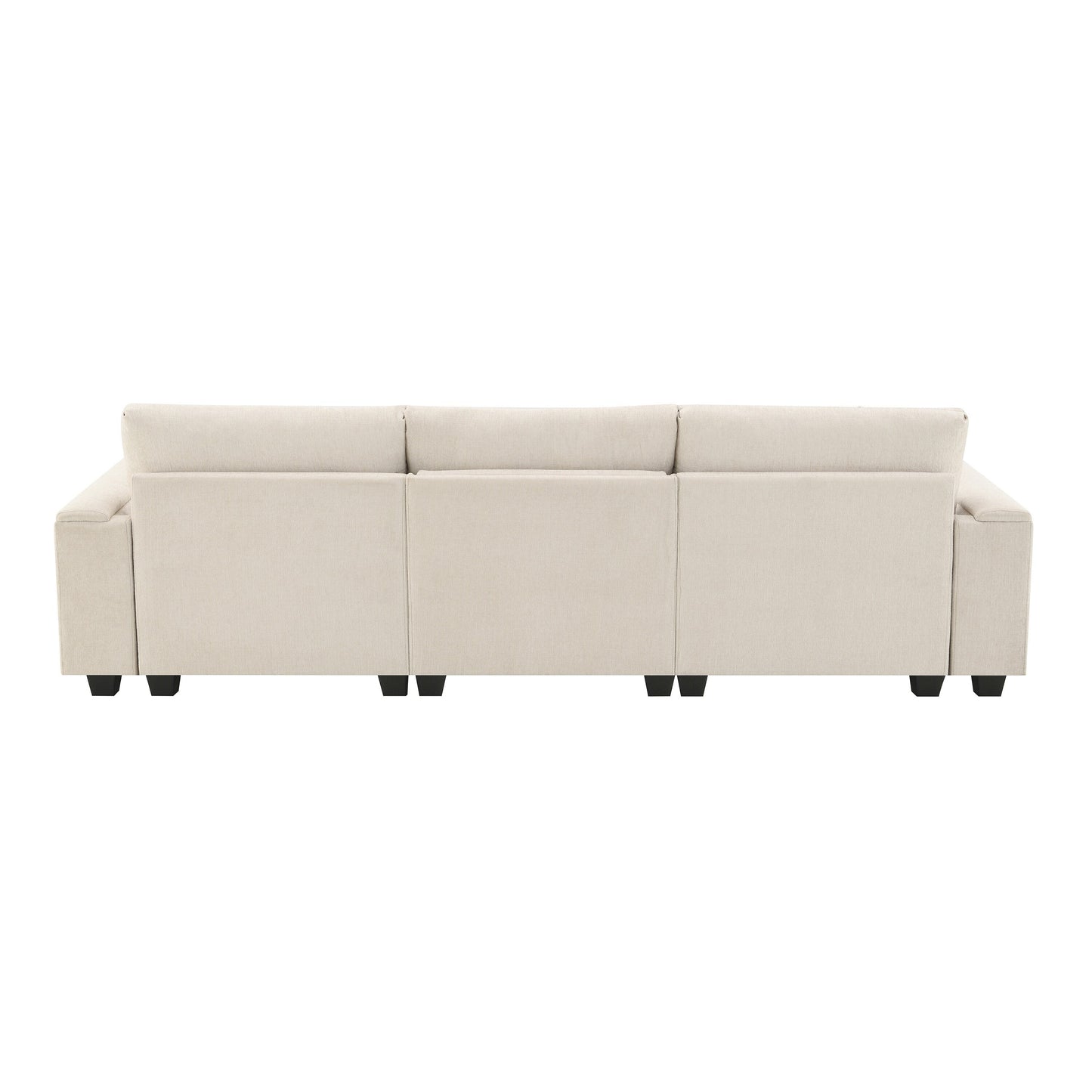 Canapé sectionnel moderne en chenille avec table rabattable, haut-parleurs Bluetooth, chargeur USB, porte-gobelets et rangement dissimulé pour les accoudoirs