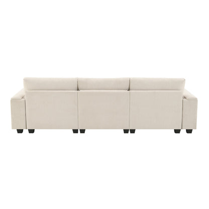 Canapé sectionnel moderne en chenille avec table rabattable, haut-parleurs Bluetooth, chargeur USB, porte-gobelets et rangement dissimulé pour les accoudoirs