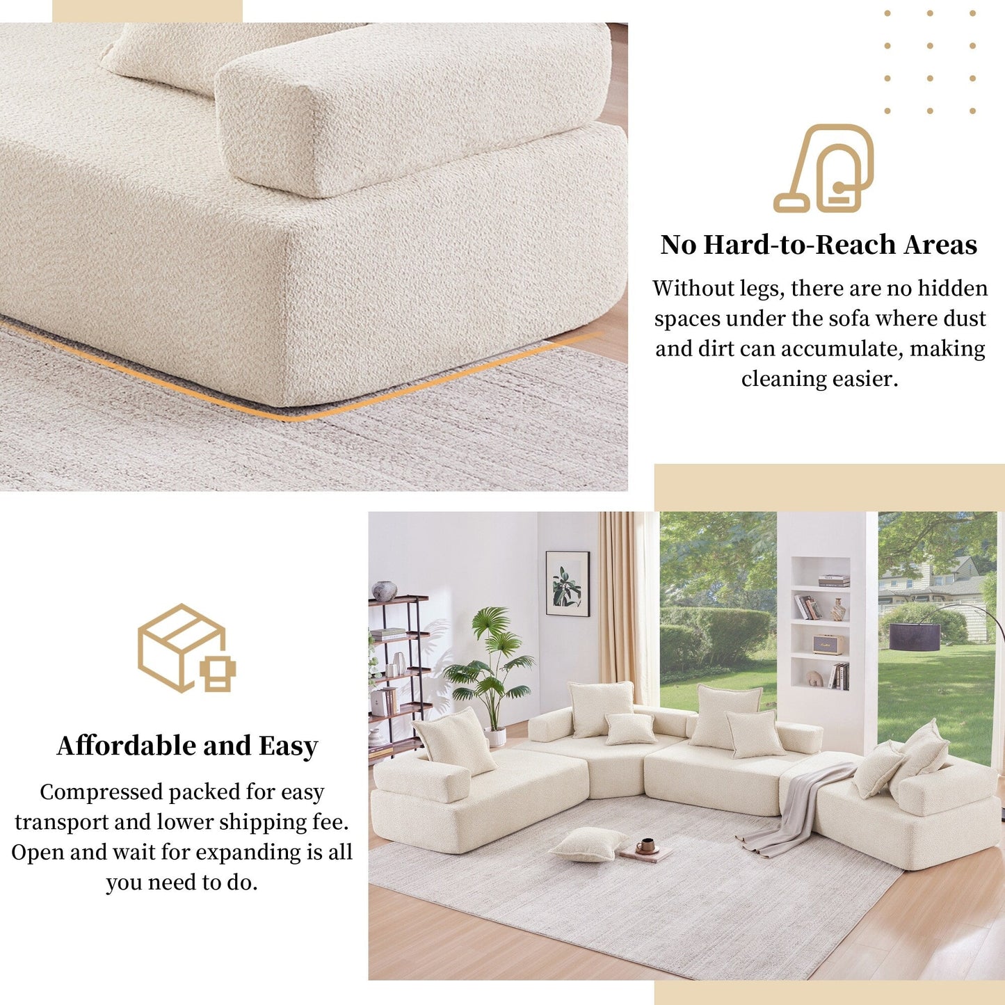 Canapé convertible moderne en U, cadre causeuse pour canapé modulaire sectionnel surdimensionné