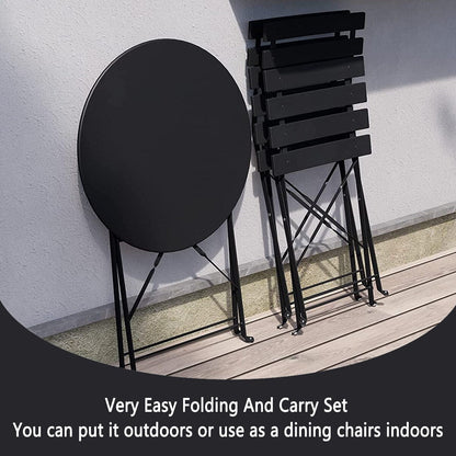 Ensemble bistro pliable en métal 3 pièces, résistant aux intempéries, idéal pour l'intérieur et l'extérieur, avec terrasse, jardin ou cour.