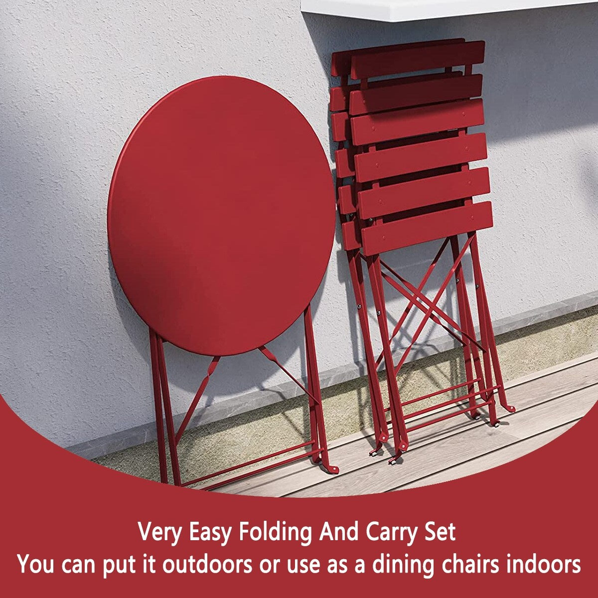 Ensemble bistro pliable en métal 3 pièces, résistant aux intempéries, idéal pour l'intérieur et l'extérieur, avec terrasse, jardin ou cour.