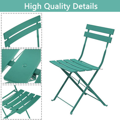 Ensemble bistro pliable en métal 3 pièces, résistant aux intempéries, idéal pour l'intérieur et l'extérieur, avec terrasse, jardin ou cour.