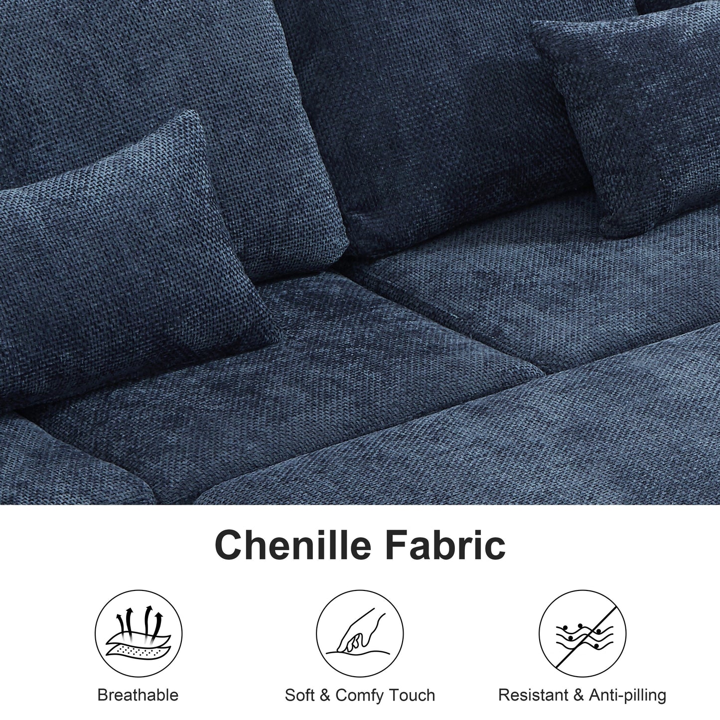 Canapé d'angle moderne en chenille d'angle avec canapé-lit gigogne, sièges de rangement, pouf et 2 coussins pour salon