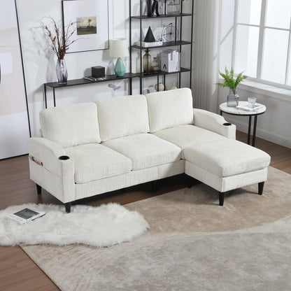 Canapé modulaire moderne en L, 3 places, avec rangement, ottoman, oreillers, porte-gobelets, poches latérales