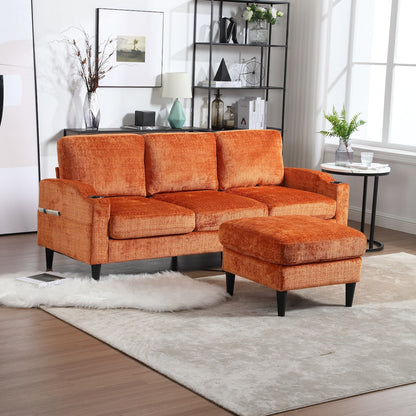 Canapé modulaire moderne en L, 3 places, avec rangement, ottoman, oreillers, porte-gobelets, poches latérales