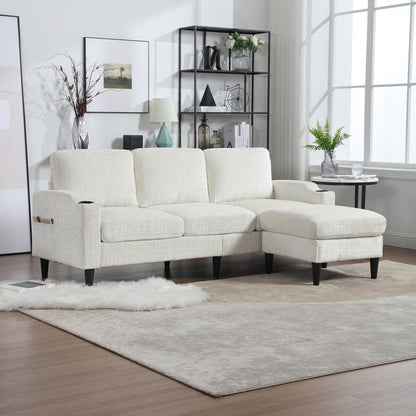 Canapé modulaire moderne en L, 3 places, avec rangement, ottoman, oreillers, porte-gobelets, poches latérales