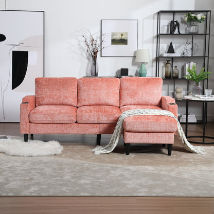 Canapé modulaire moderne en L, 3 places, avec rangement, ottoman, oreillers, porte-gobelets, poches latérales