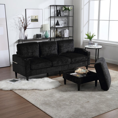 Canapé modulaire moderne en L, 3 places, avec rangement, ottoman, oreillers, porte-gobelets, poches latérales