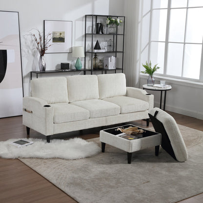 Canapé modulaire moderne en L, 3 places, avec rangement, ottoman, oreillers, porte-gobelets, poches latérales