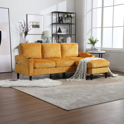 Canapé modulaire moderne en L, 3 places, avec rangement, ottoman, oreillers, porte-gobelets, poches latérales