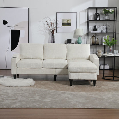 Canapé modulaire moderne en L, 3 places, avec rangement, ottoman, oreillers, porte-gobelets, poches latérales