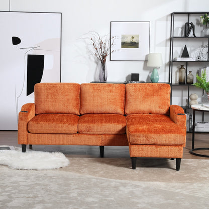 Canapé modulaire moderne en L, 3 places, avec rangement, ottoman, oreillers, porte-gobelets, poches latérales