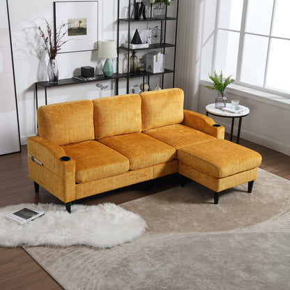 Canapé modulaire moderne en L, 3 places, avec rangement, ottoman, oreillers, porte-gobelets, poches latérales