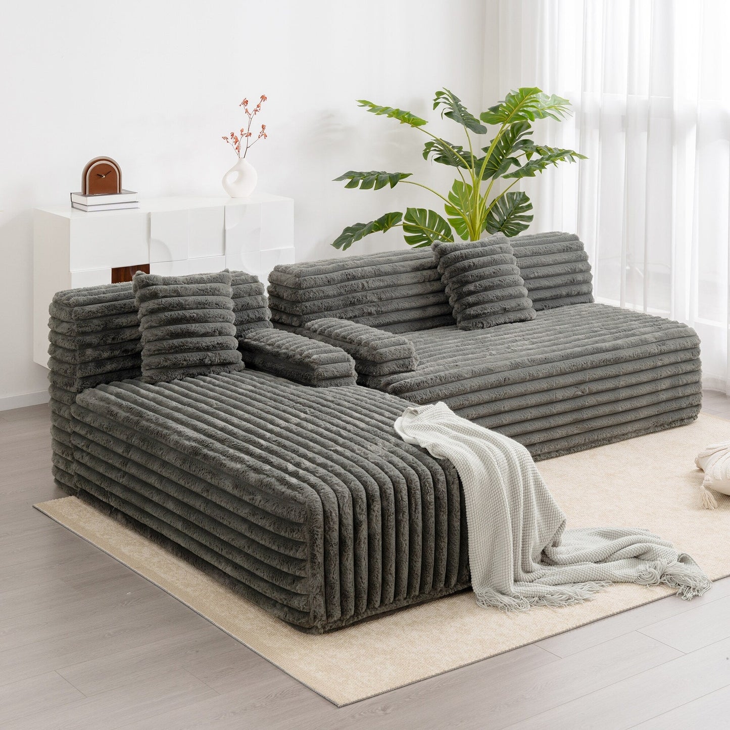 Canapé modulaire moderne en forme de nuage, avec 2 coussins décoratifs pour le salon
