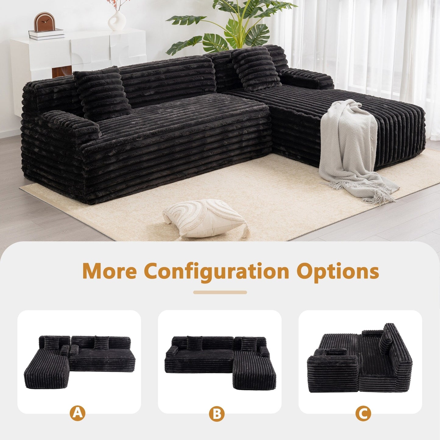 Canapé modulaire moderne en forme de nuage, avec 2 coussins décoratifs pour le salon