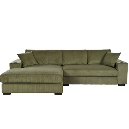 Canapé 3 places moderne et surdimensionné avec porte-gobelets et ports de chargement USB, coussins épais pour le salon
