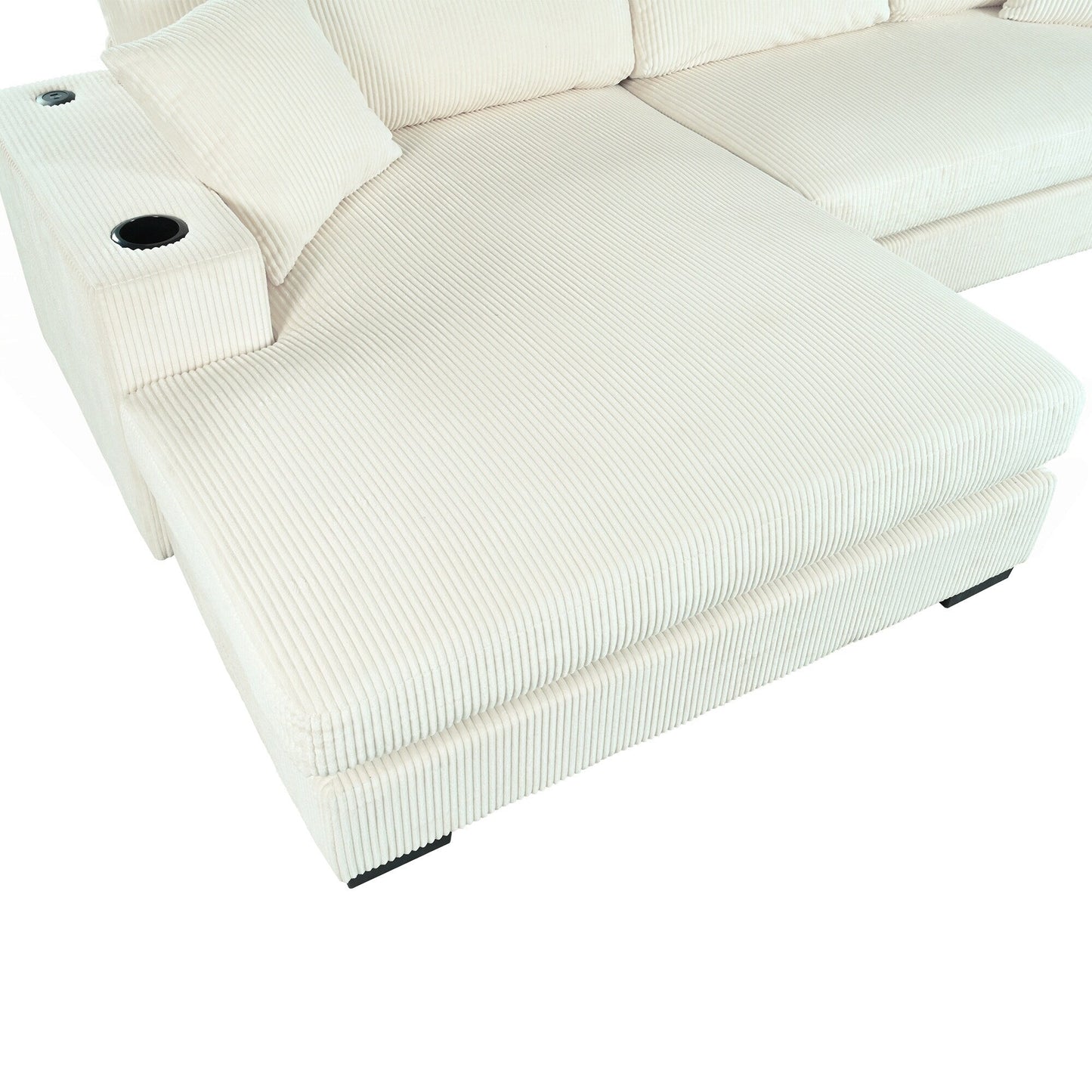 Canapé 3 places moderne et surdimensionné avec porte-gobelets et ports de chargement USB, coussins épais pour le salon