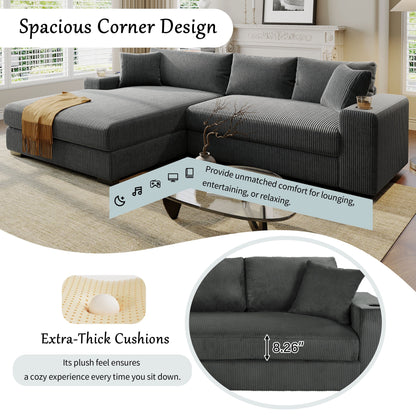 Canapé 3 places moderne et surdimensionné avec porte-gobelets et ports de chargement USB, coussins épais pour le salon
