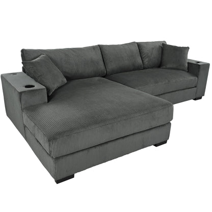 Canapé 3 places moderne et surdimensionné avec porte-gobelets et ports de chargement USB, coussins épais pour le salon