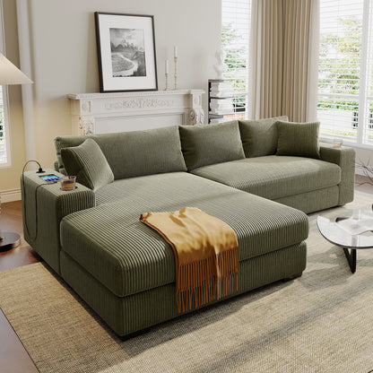 Canapé 3 places moderne et surdimensionné avec porte-gobelets et ports de chargement USB, coussins épais pour le salon