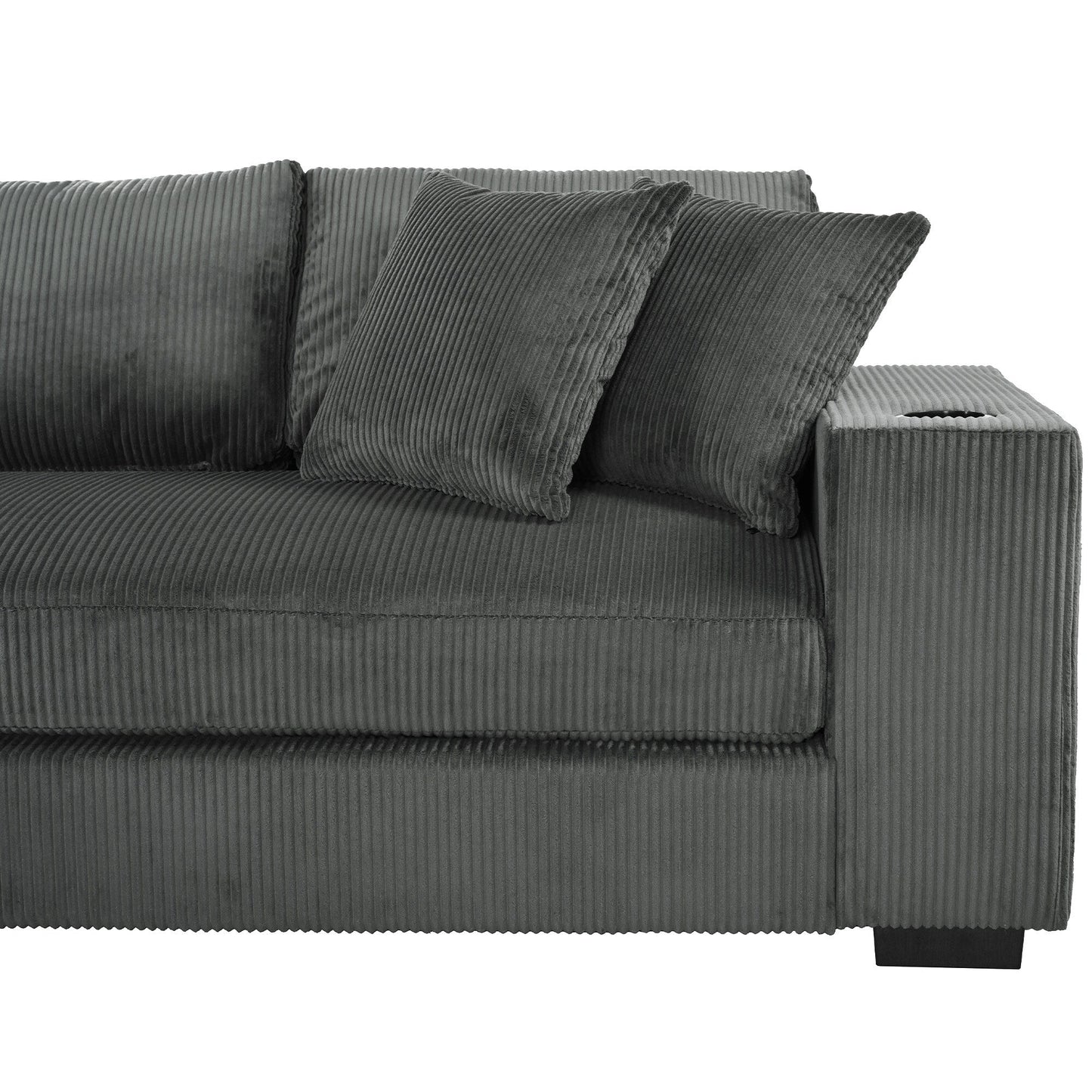 Canapé 3 places moderne et surdimensionné avec porte-gobelets et ports de chargement USB, coussins épais pour le salon