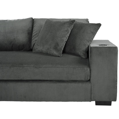 Canapé 3 places moderne et surdimensionné avec porte-gobelets et ports de chargement USB, coussins épais pour le salon
