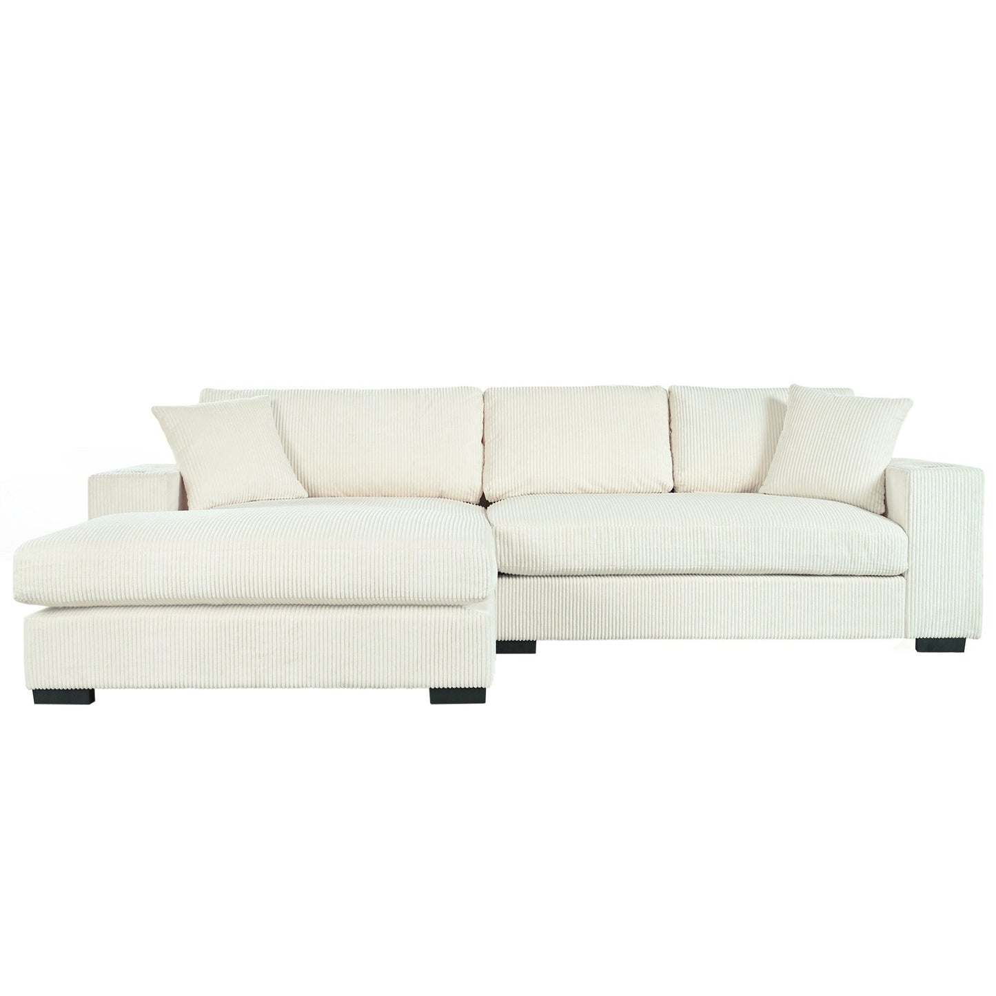 Canapé 3 places moderne et surdimensionné avec porte-gobelets et ports de chargement USB, coussins épais pour le salon