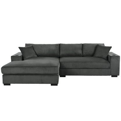 Canapé 3 places moderne et surdimensionné avec porte-gobelets et ports de chargement USB, coussins épais pour le salon