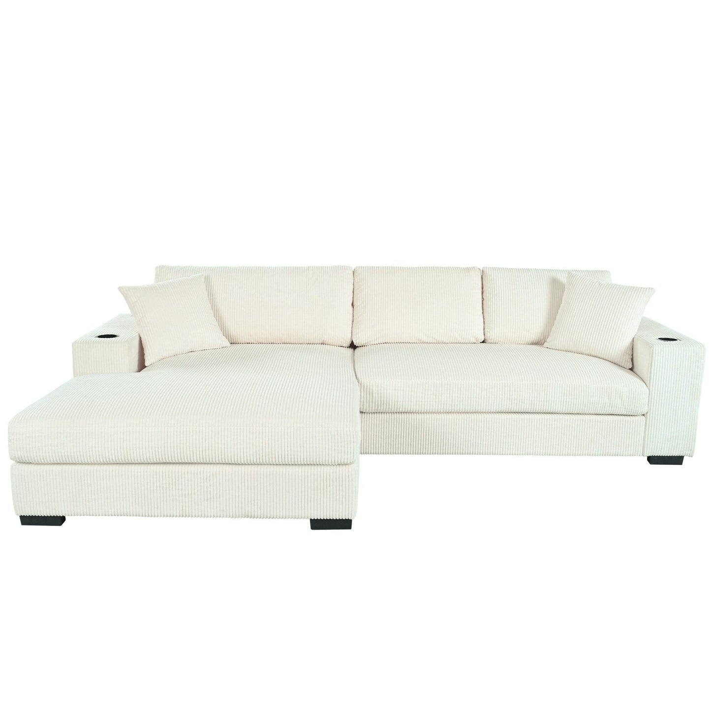 Canapé 3 places moderne et surdimensionné avec porte-gobelets et ports de chargement USB, coussins épais pour le salon