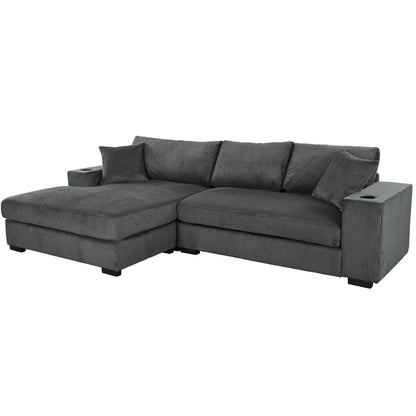 Canapé 3 places moderne et surdimensionné avec porte-gobelets et ports de chargement USB, coussins épais pour le salon