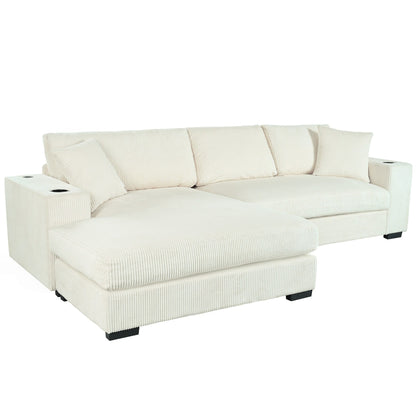 Canapé 3 places moderne et surdimensionné avec porte-gobelets et ports de chargement USB, coussins épais pour le salon