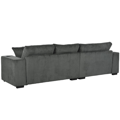 Canapé 3 places moderne et surdimensionné avec porte-gobelets et ports de chargement USB, coussins épais pour le salon