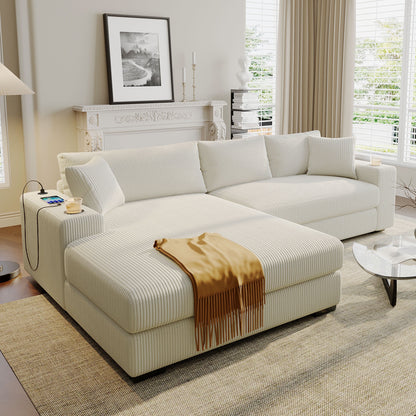 Canapé 3 places moderne et surdimensionné avec porte-gobelets et ports de chargement USB, coussins épais pour le salon