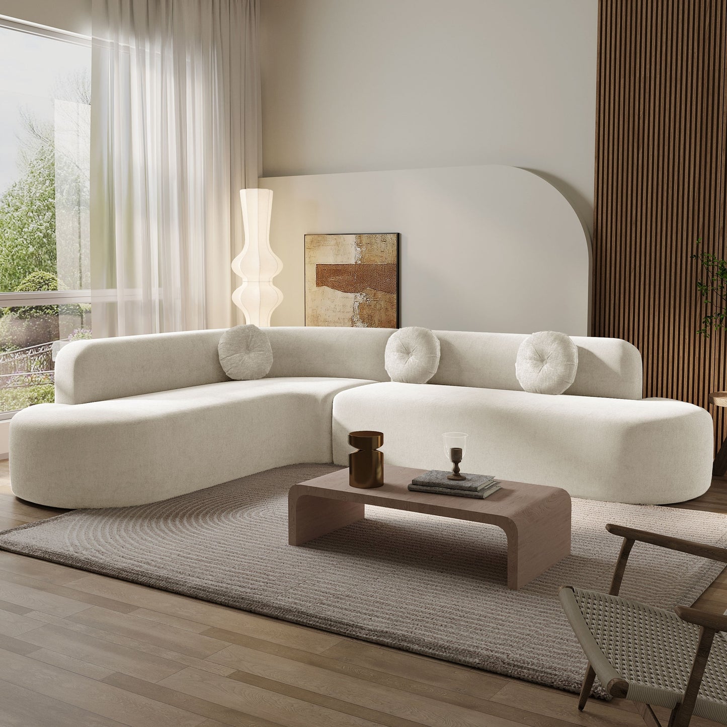 Canapé sectionnel incurvé surdimensionné moderne 4 places avec 3 coussins ronds pour le salon