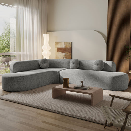 Canapé sectionnel incurvé surdimensionné moderne 4 places avec 3 coussins ronds pour le salon