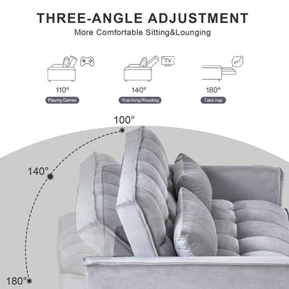 Canapé-lit gigogne moderne, canapé-lit 3 en 1 avec dossier réglable, causeuse en velours, coussins et poches latérales