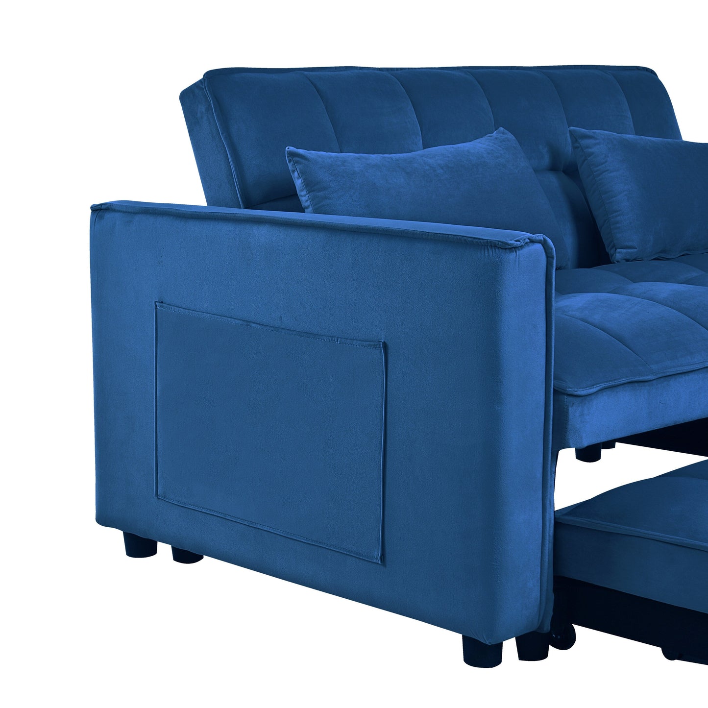 Canapé-lit gigogne moderne, canapé-lit 3 en 1 avec dossier réglable, causeuse en velours, coussins et poches latérales