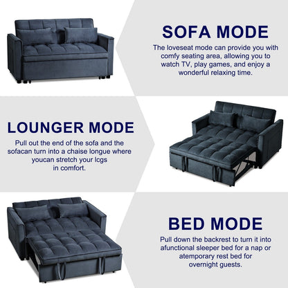 Canapé-lit gigogne moderne, canapé-lit 3 en 1 avec dossier réglable, causeuse en velours, coussins et poches latérales