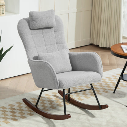 Fauteuil berçant moderne rembourré pour chambre d'enfant, avec dossier haut, appui-tête et coussin lombaire, idéal pour le salon ou la chambre à coucher.