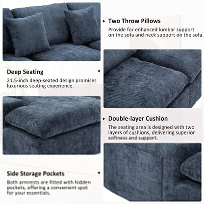Canapé modulaire Cloud en chenille avec coussins double épaisseur, rangement latéral et oreillers assortis pour le salon