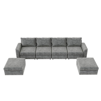 Canapé sectionnel modulaire Nestfair Chenille en forme de U, canapé réversible, combinaison libre, canapé-lit 6 places avec pouf