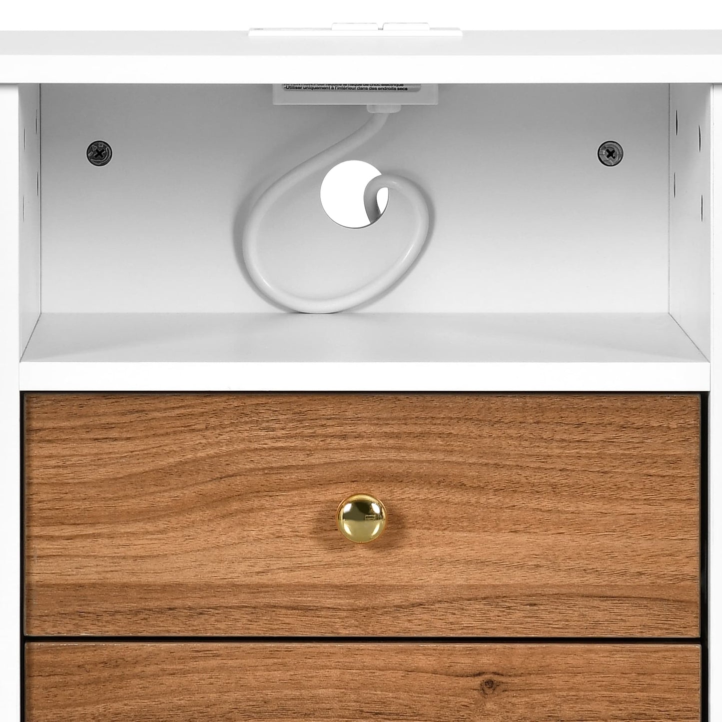 Ensemble de 2 tables de chevet avec station de charge, table d'appoint avec 2 tiroirs, ports USB et prises électriques, pour lit de chevet