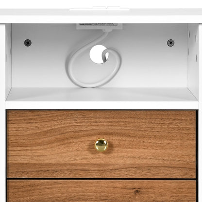 Ensemble de 2 tables de chevet avec station de charge, table d'appoint avec 2 tiroirs, ports USB et prises électriques, pour lit de chevet