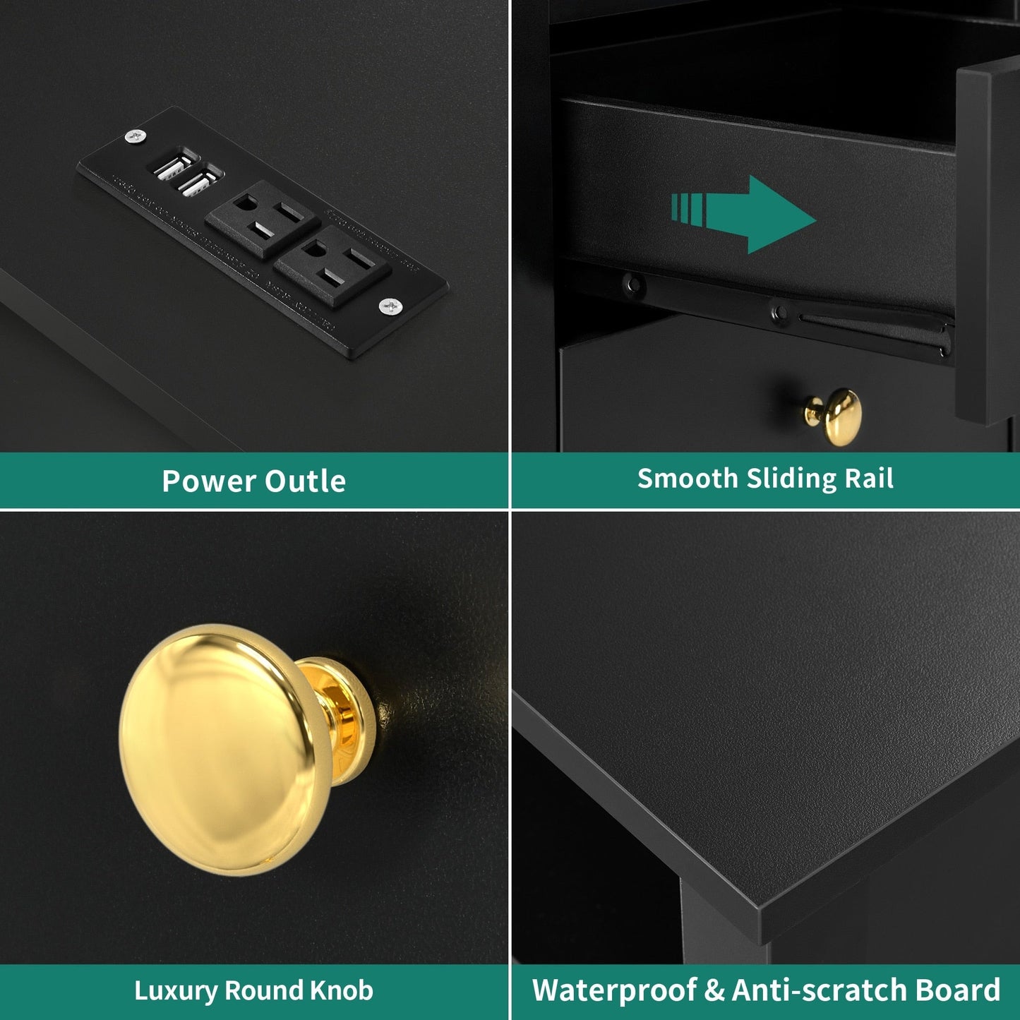 Ensemble de 2 tables de chevet avec station de charge, table d'appoint avec 2 tiroirs, ports USB et prises électriques, pour lit de chevet