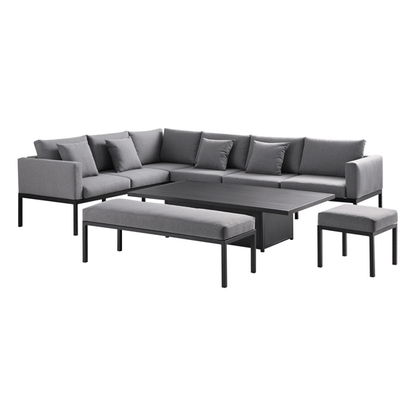Ensemble de salle à manger d'angle Calabasas, grand format, en tissu et aluminium, avec table relevable, gris foncé
