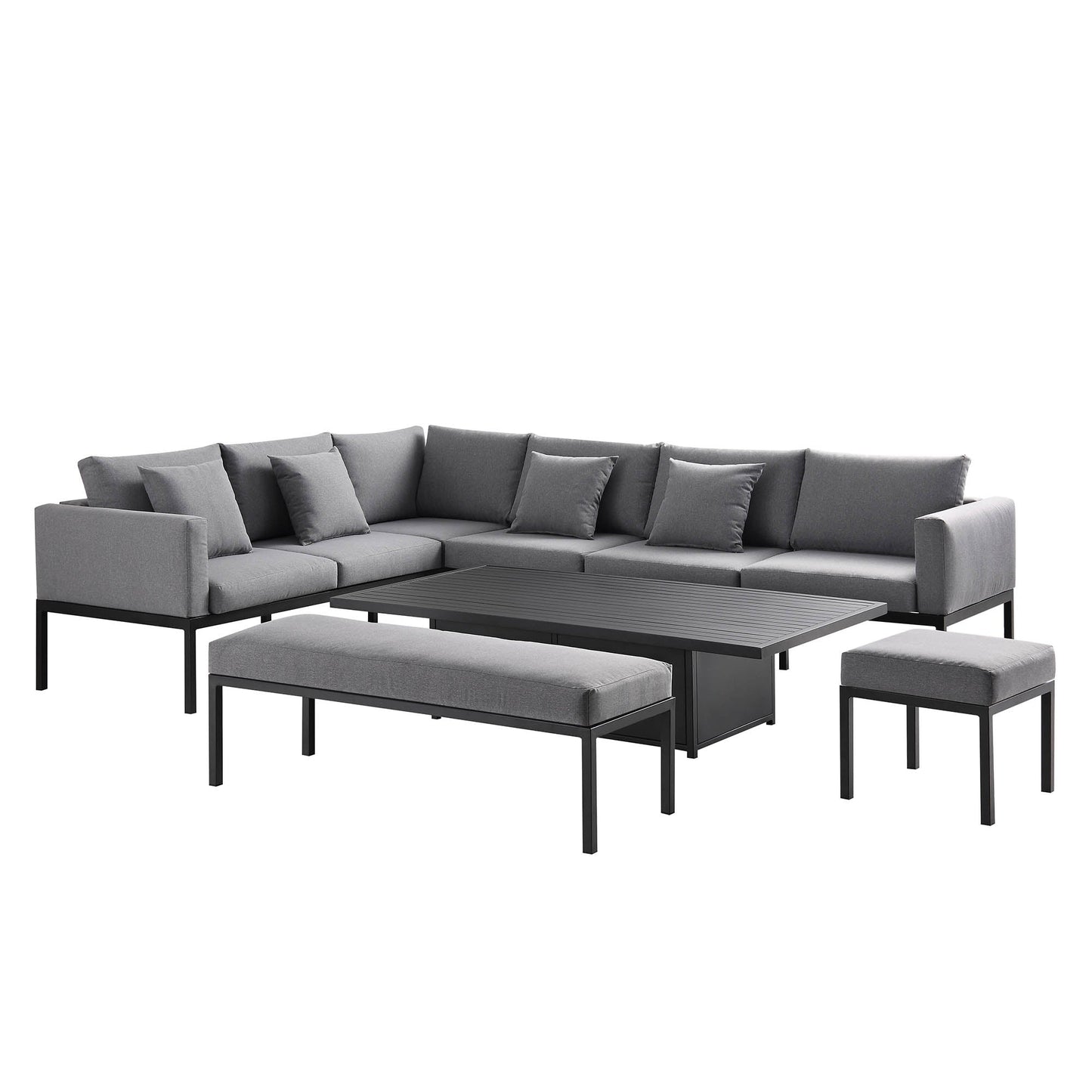 Ensemble de salle à manger d'angle Calabasas, grand format, en tissu et aluminium, avec table relevable, gris foncé
