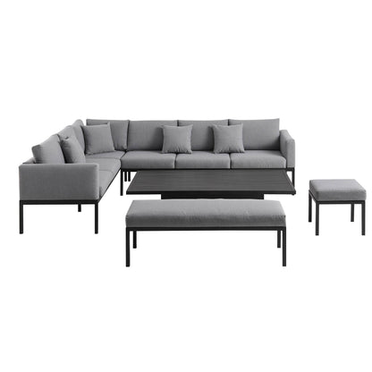 Ensemble de salle à manger d'angle Calabasas, grand format, en tissu et aluminium, avec table relevable, gris foncé