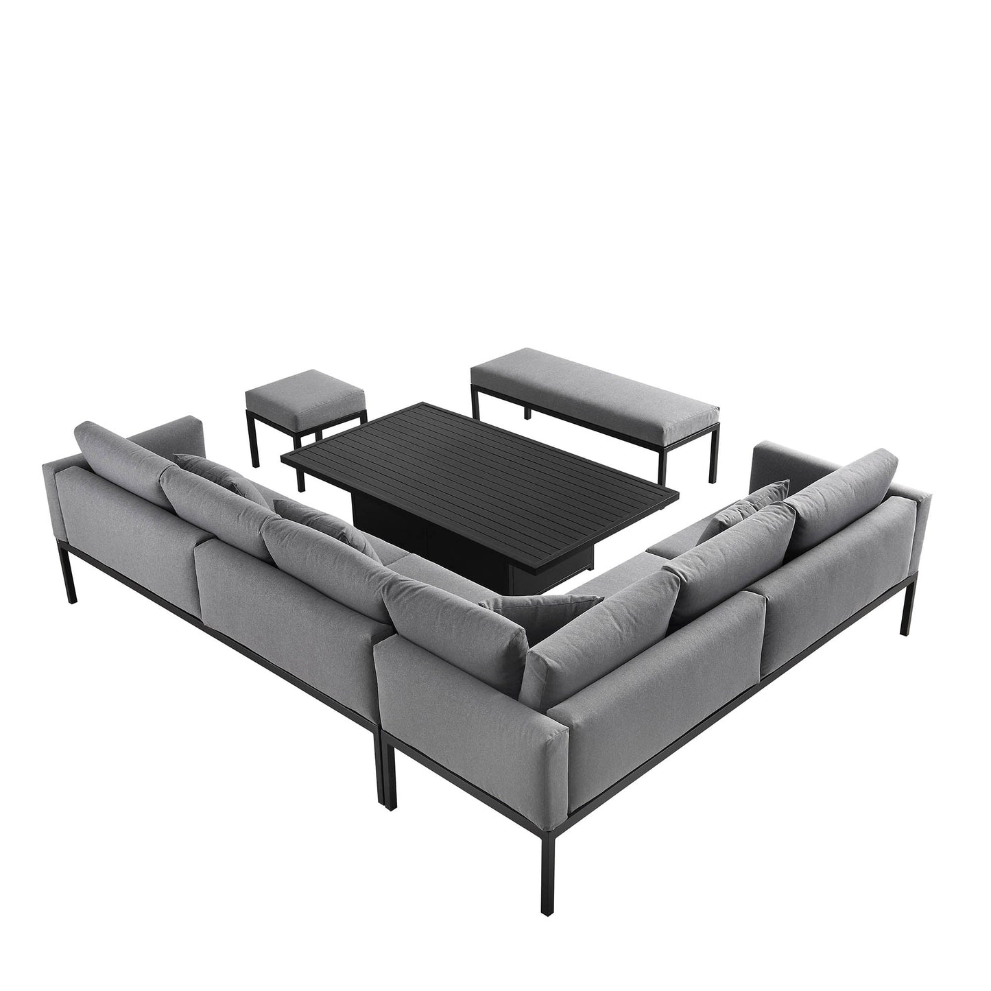 Ensemble de salle à manger d'angle Calabasas, grand format, en tissu et aluminium, avec table relevable, gris foncé